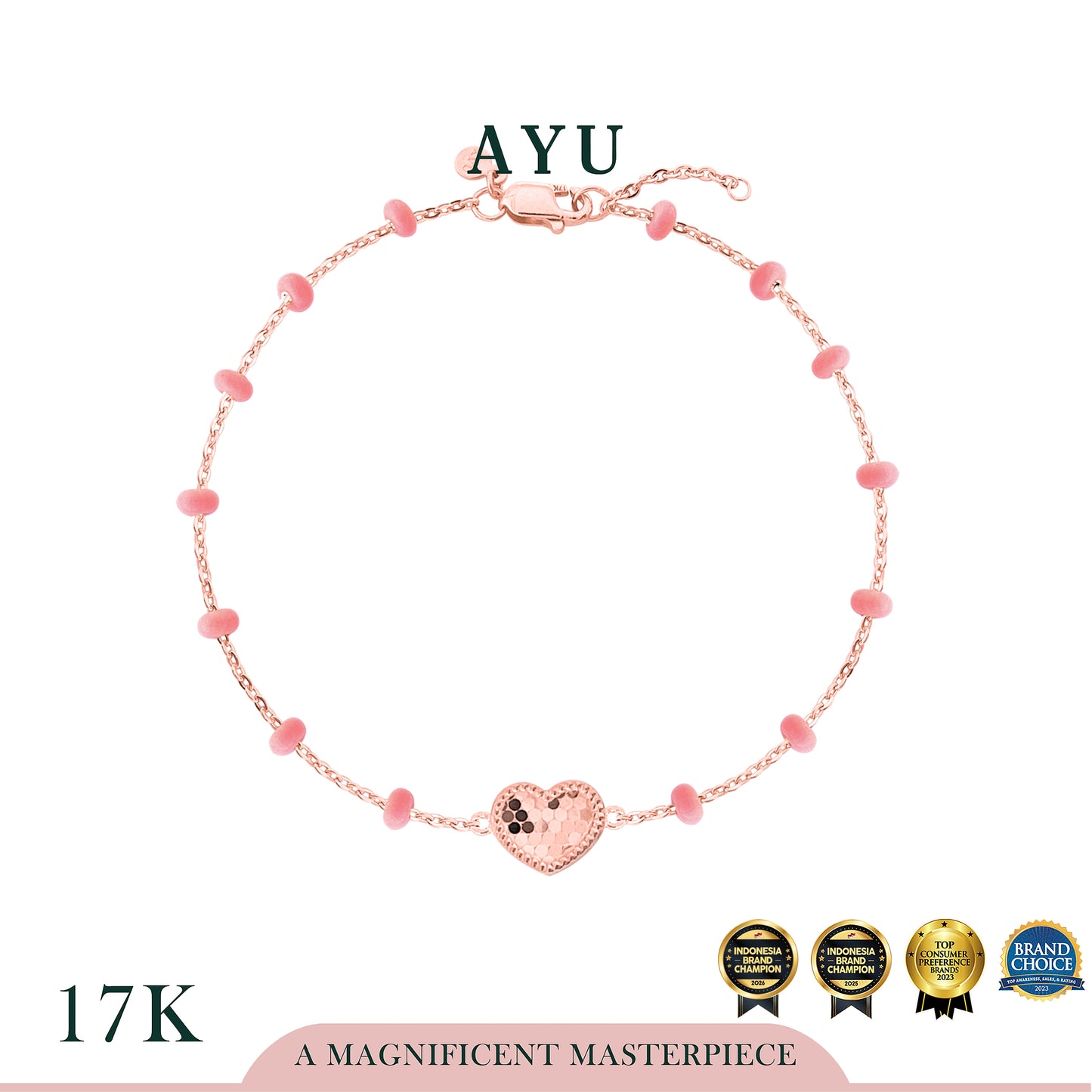 AYU Gelang Emas - Cutey Sugar Crush Heart Dot Dot Chain Bracelet 17k Rose Gold