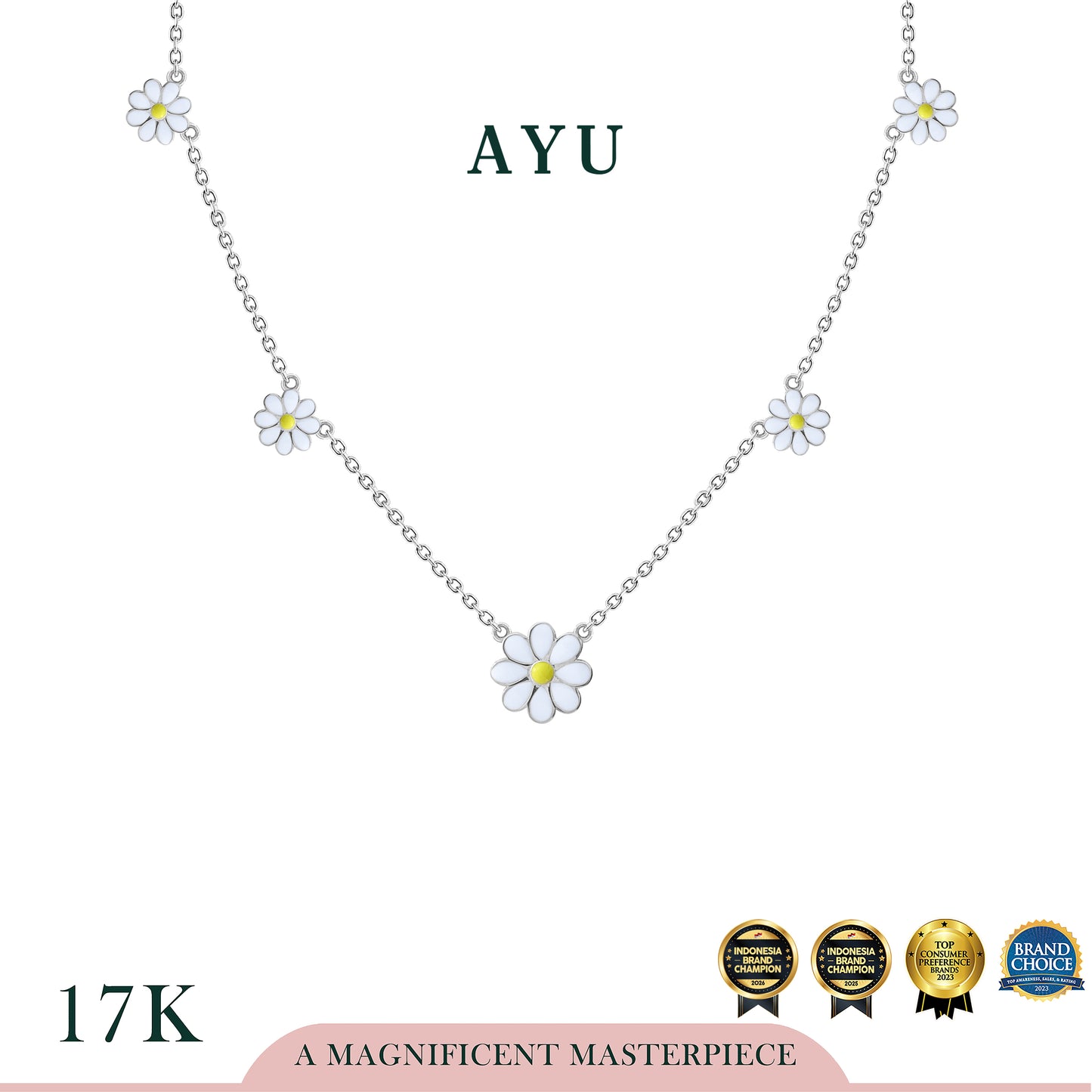 AYU Kalung Emas - Daisy Darling Party Chain Necklace 17k White Gold