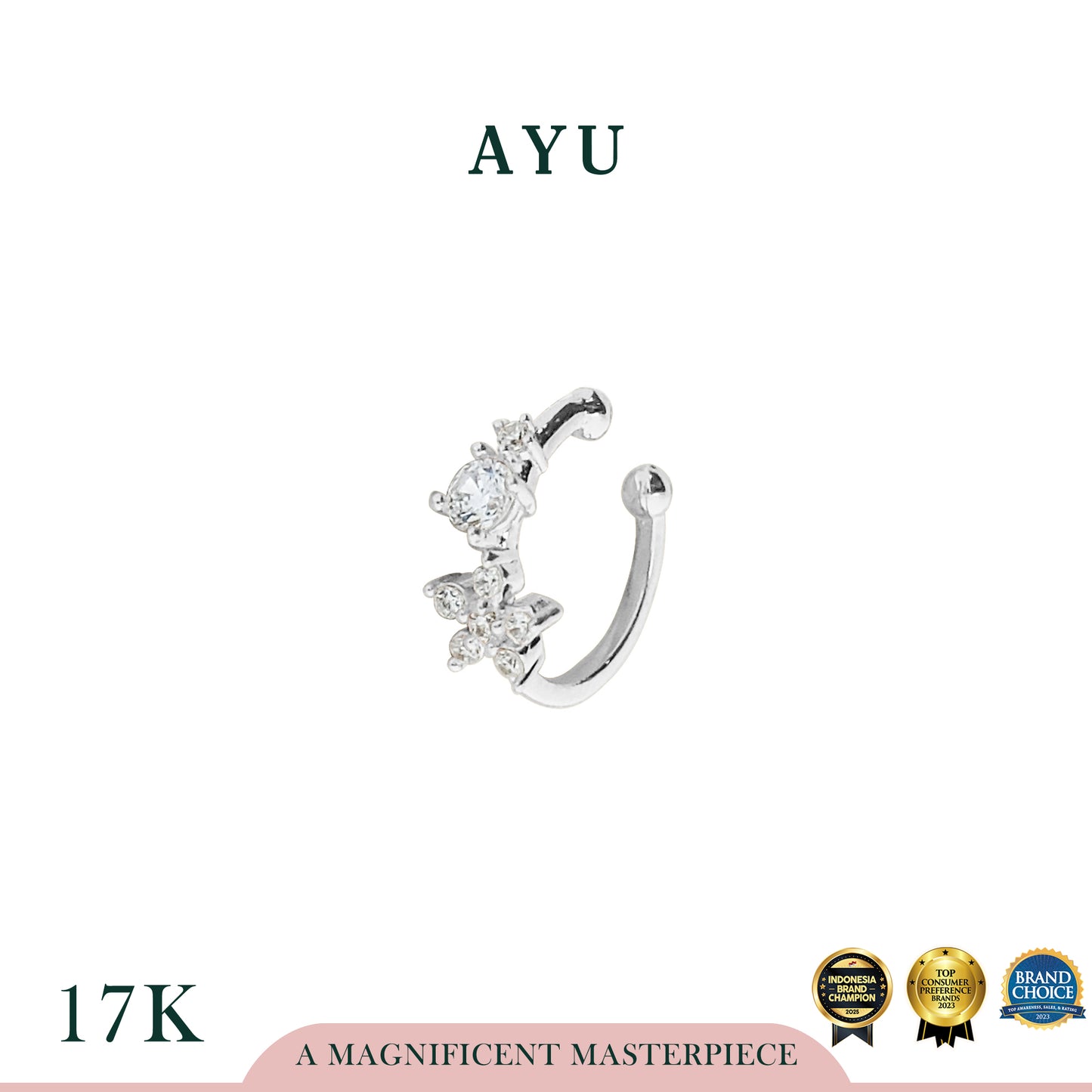 AYU Anting Emas - Garden Party Flower Earcuff 17K White Gold