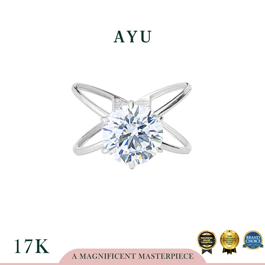 AYU Cincin Emas - Glam Gigi 6 Prong X Ring 17k White Gold