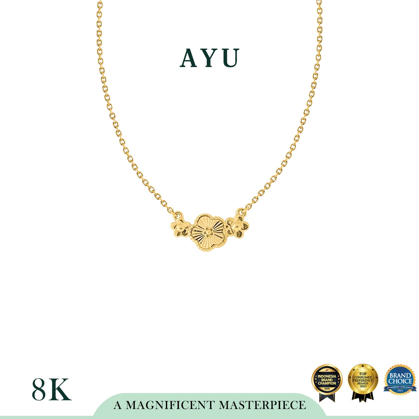 AYU Kalung Emas - Gold Bling Cherry Blossom Necklace 8k Yellow Gold