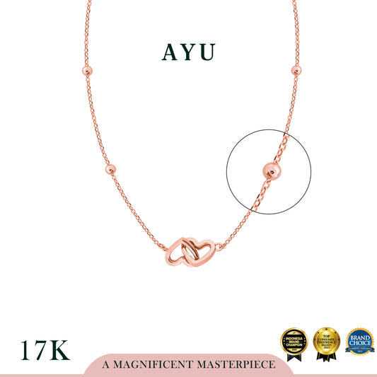 AYU Kalung Emas - Gold Heart To Heart Mini Boba Chain Necklace 17k Rose Gold