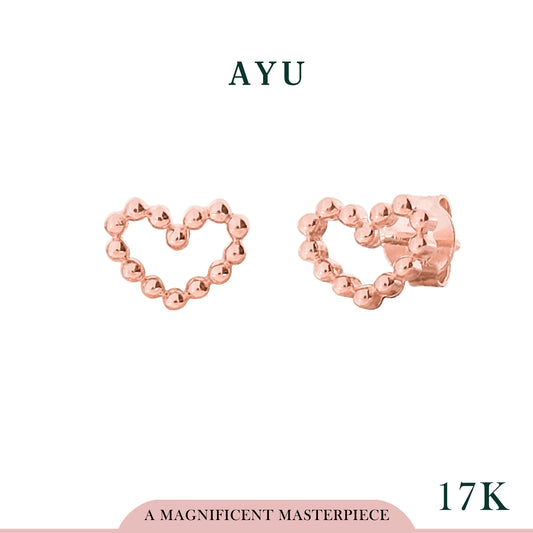 AYU Anting Emas Tindik - Heart Pepper Beads Studs 17K Rose Gold