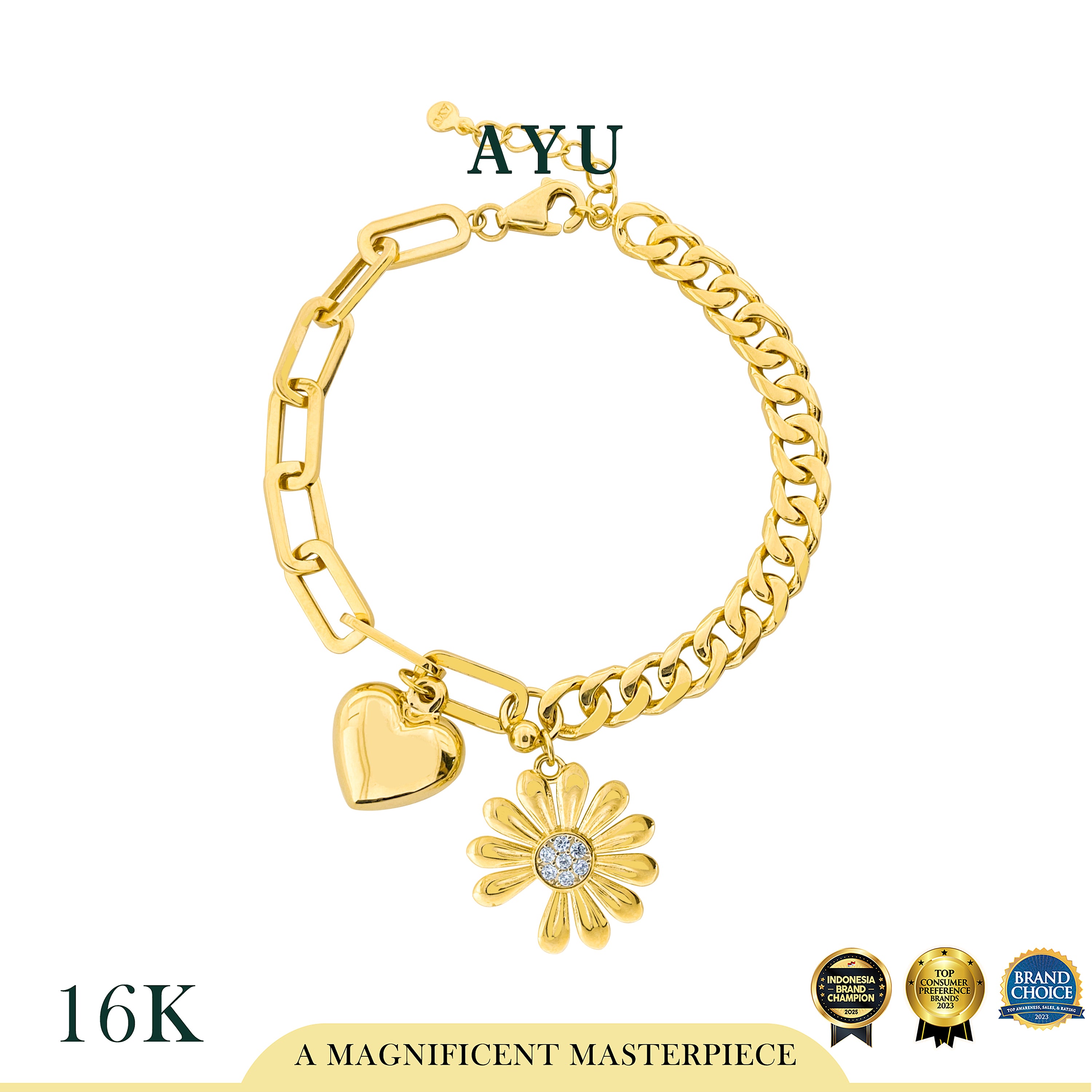 AYU Gelang Emas - In Love With Gold Daisy Bracelet 16k Yellow Gold