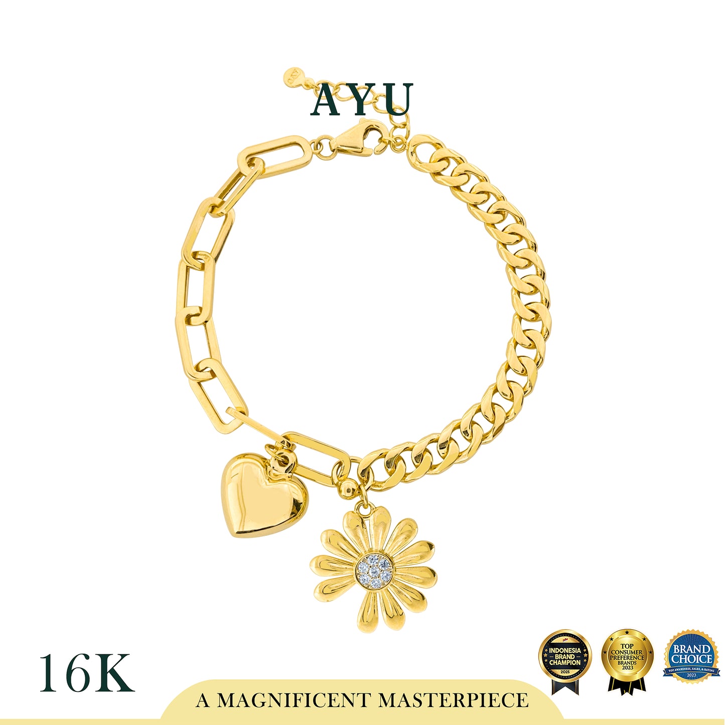 AYU Gelang Emas - In Love With Gold Daisy Bracelet 16k Yellow Gold