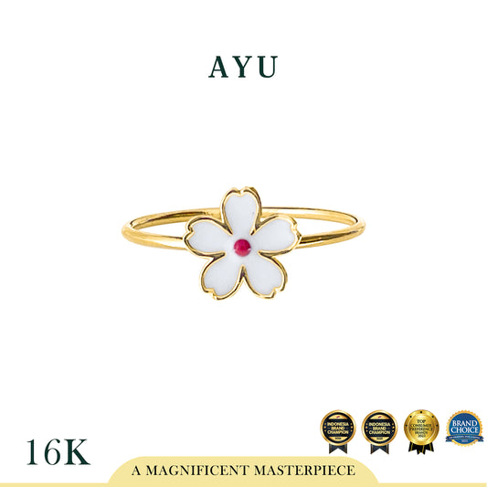 AYU Cincin Emas - Kawaii Sakura Ring 16k Yellow Gold