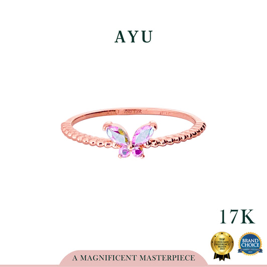 AYU Cincin Emas - Magical Butterfly Pepper Beads Ring 17k Rose Gold