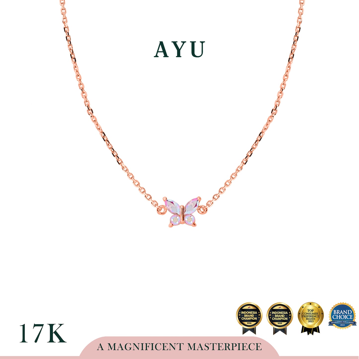 AYU Kalung Emas - Magical Fluttering Butterfly Chain Necklace 17K Rose Gold