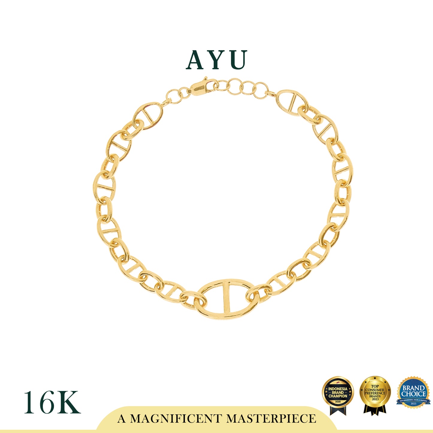 AYU Gelang Emas - Oval Link Bracelet 16k Yellow Gold