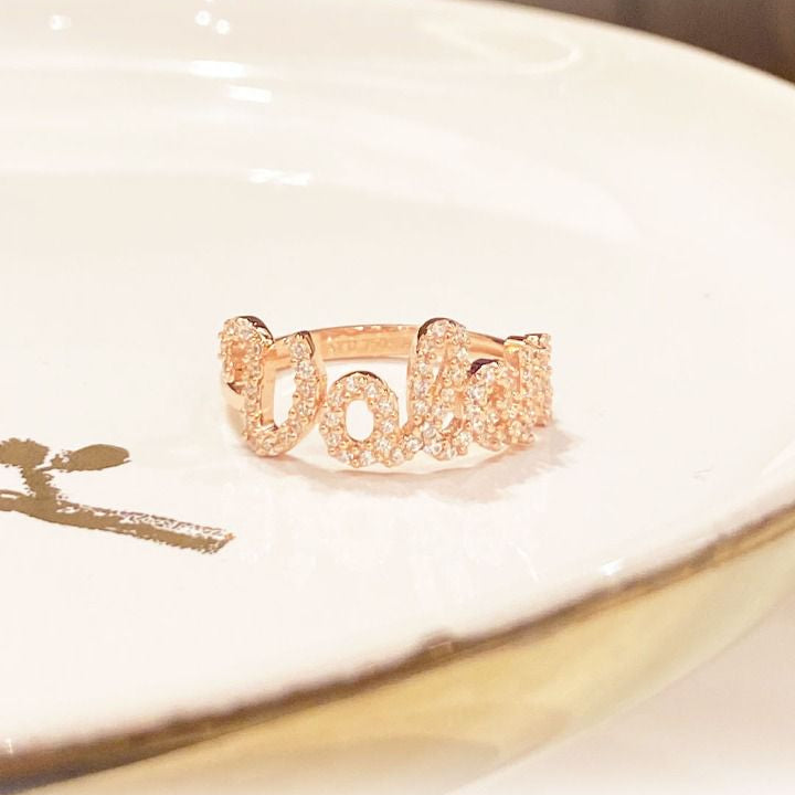 Custom Order PL AYU Pave Cursive Ring ( Azzelyora ) 17k Yellow Gold R.12