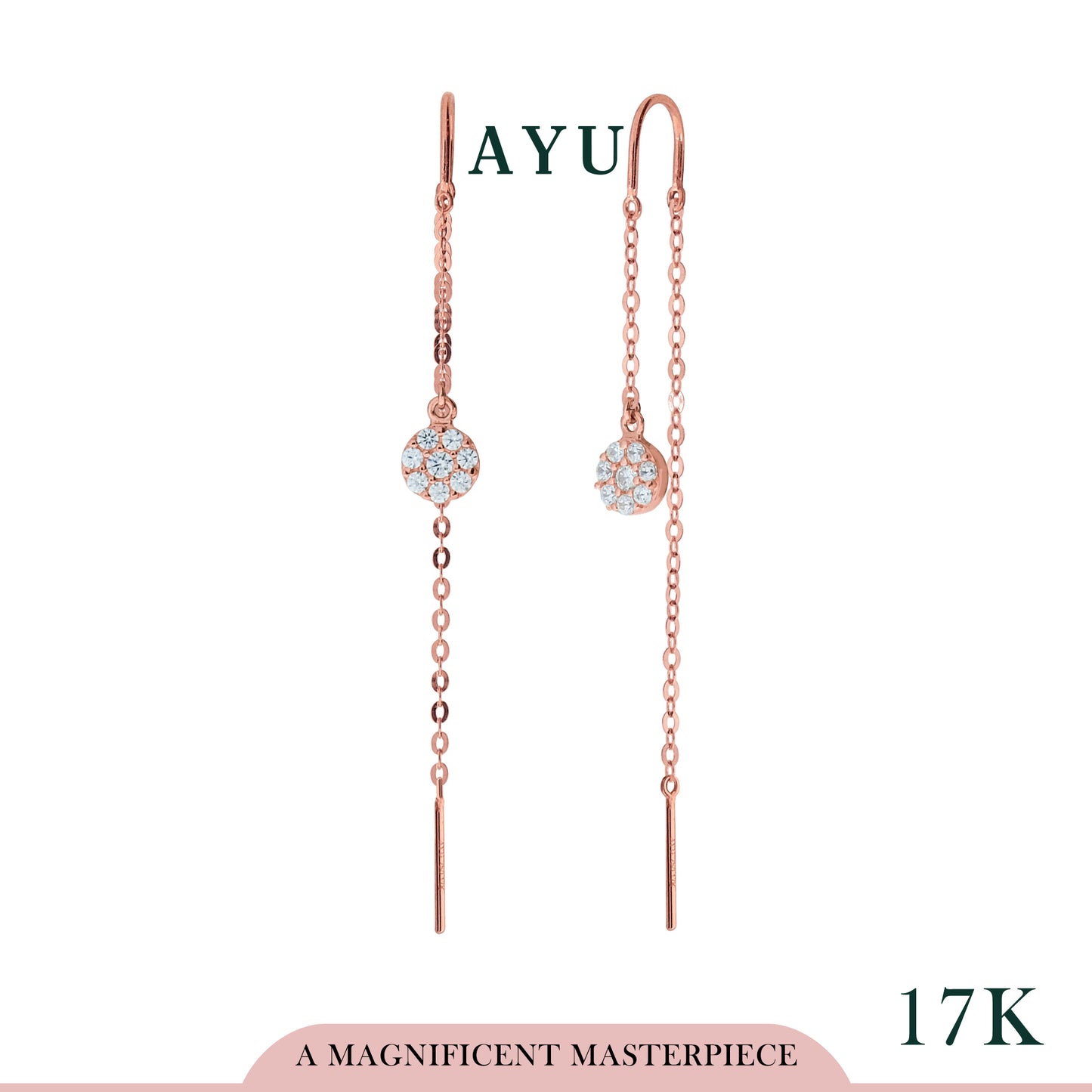 AYU Anting Emas - Pave Round Thread Earrings 17K Rose Gold