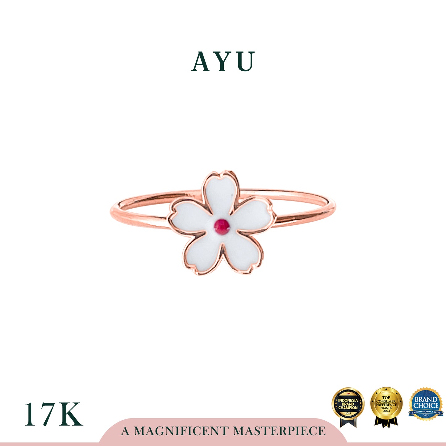AYU Cincin Emas - Kawaii Sakura Ring 17k Rose Gold