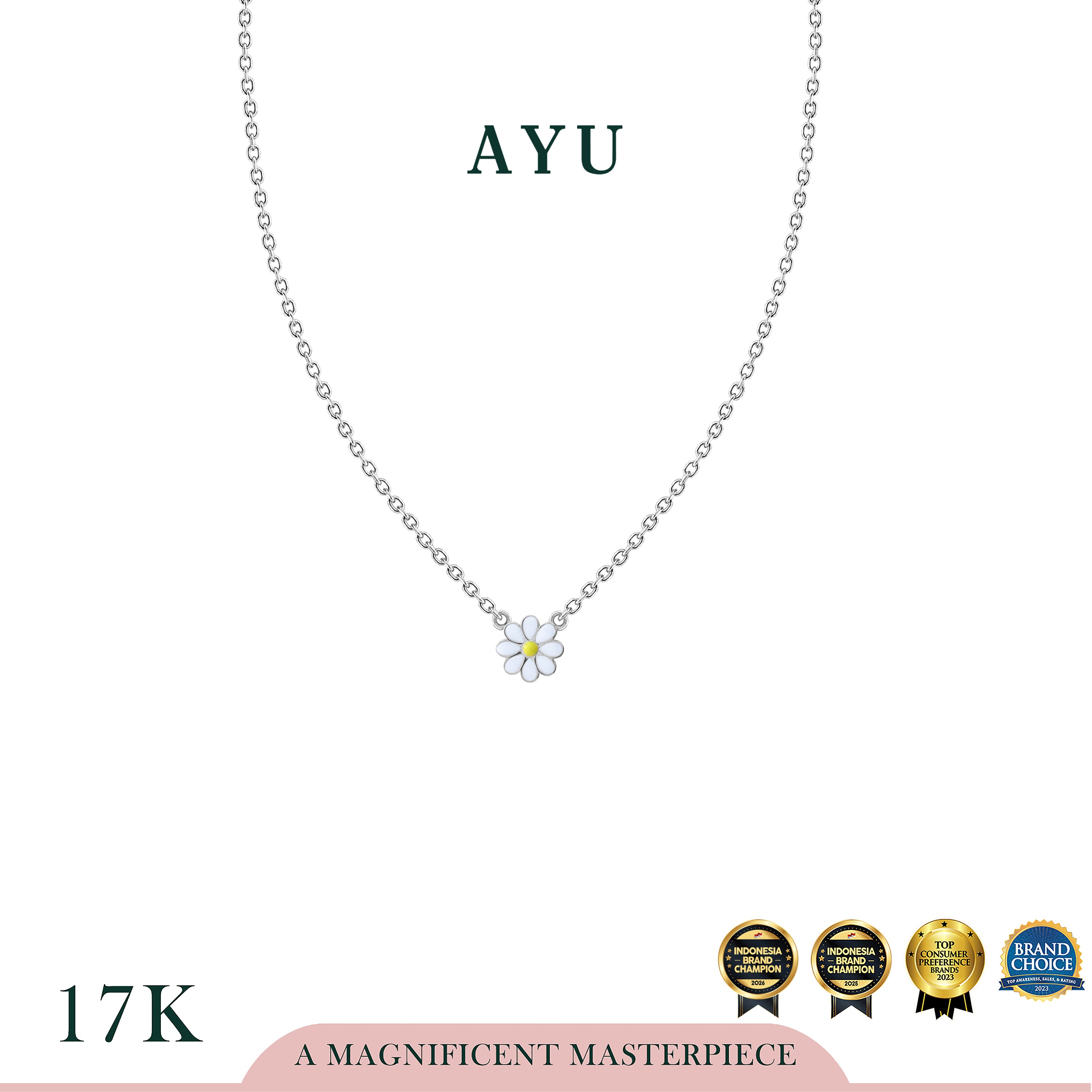 AYU Kalung Emas - Small Daisy Darling Chain Necklace 17k White Gold