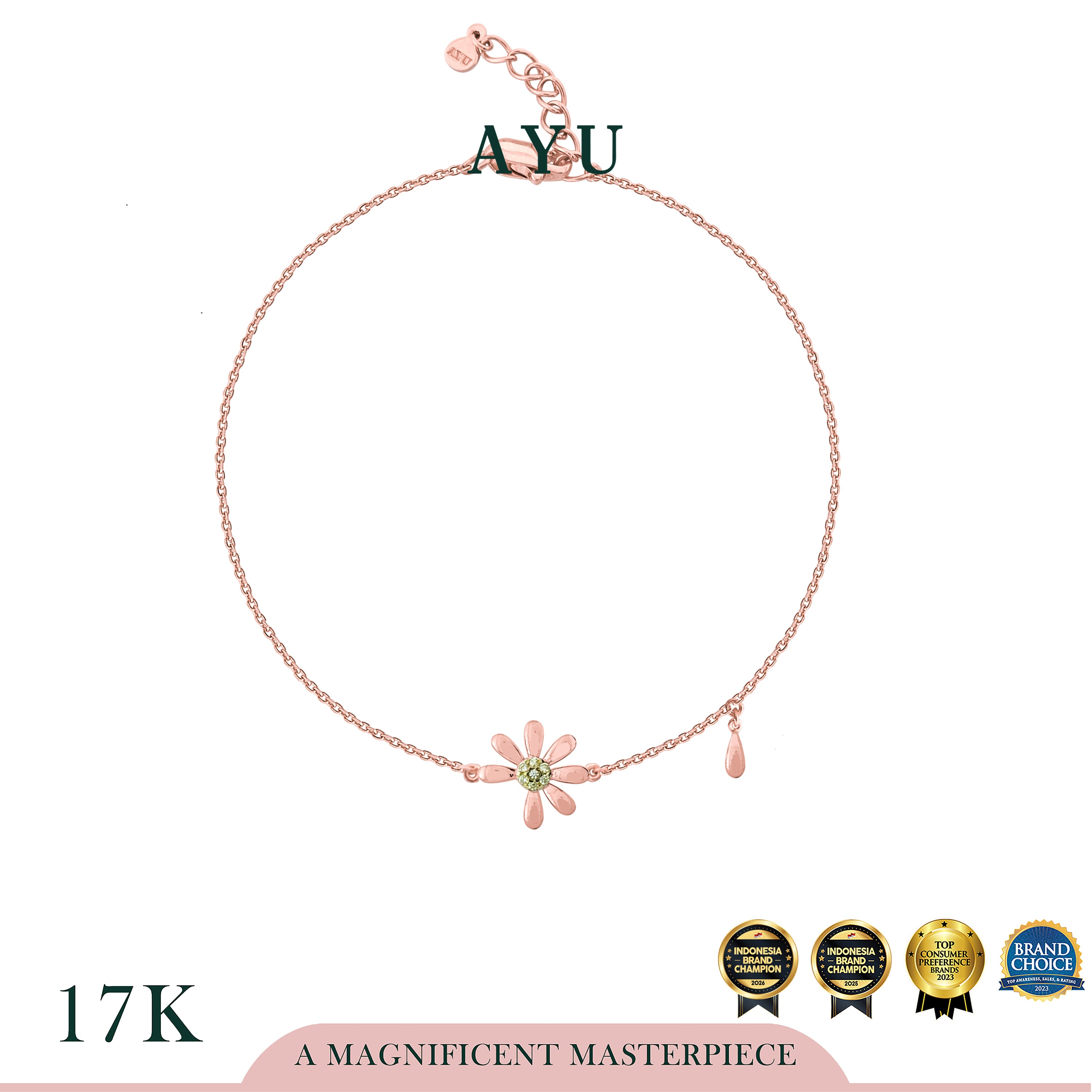 AYU Gelang Emas - Small Golden G Daisy Chain Bracelet 17k Rose Gold