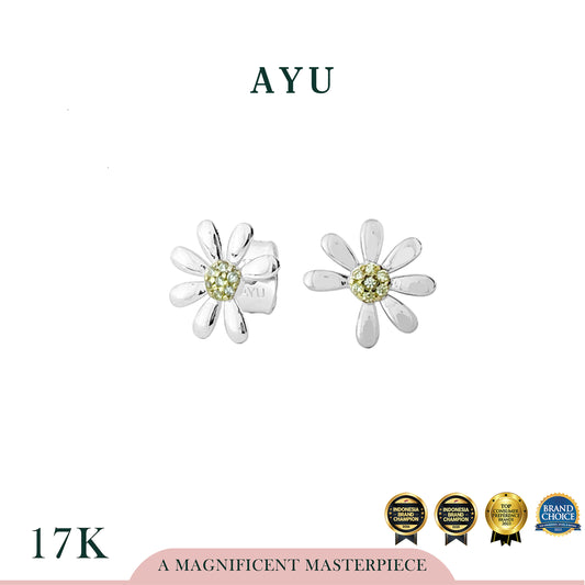 AYU Anting Emas - Small Golden G Daisy Studs 17k White Gold