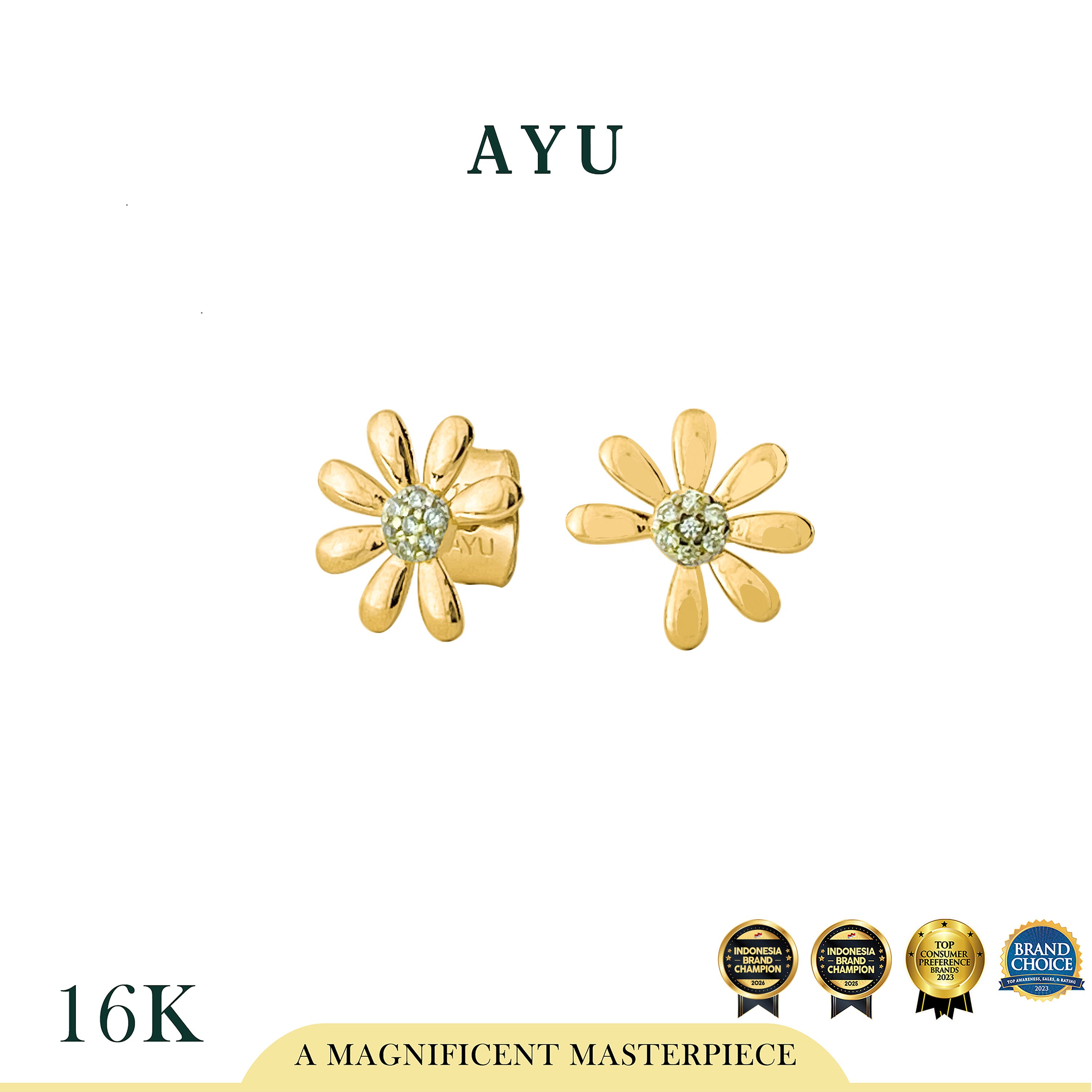 AYU Anting Emas - Small Golden G Daisy Studs 16k Yellow gold