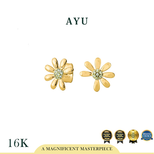 AYU Anting Emas - Small Golden G Daisy Studs 16k Yellow gold
