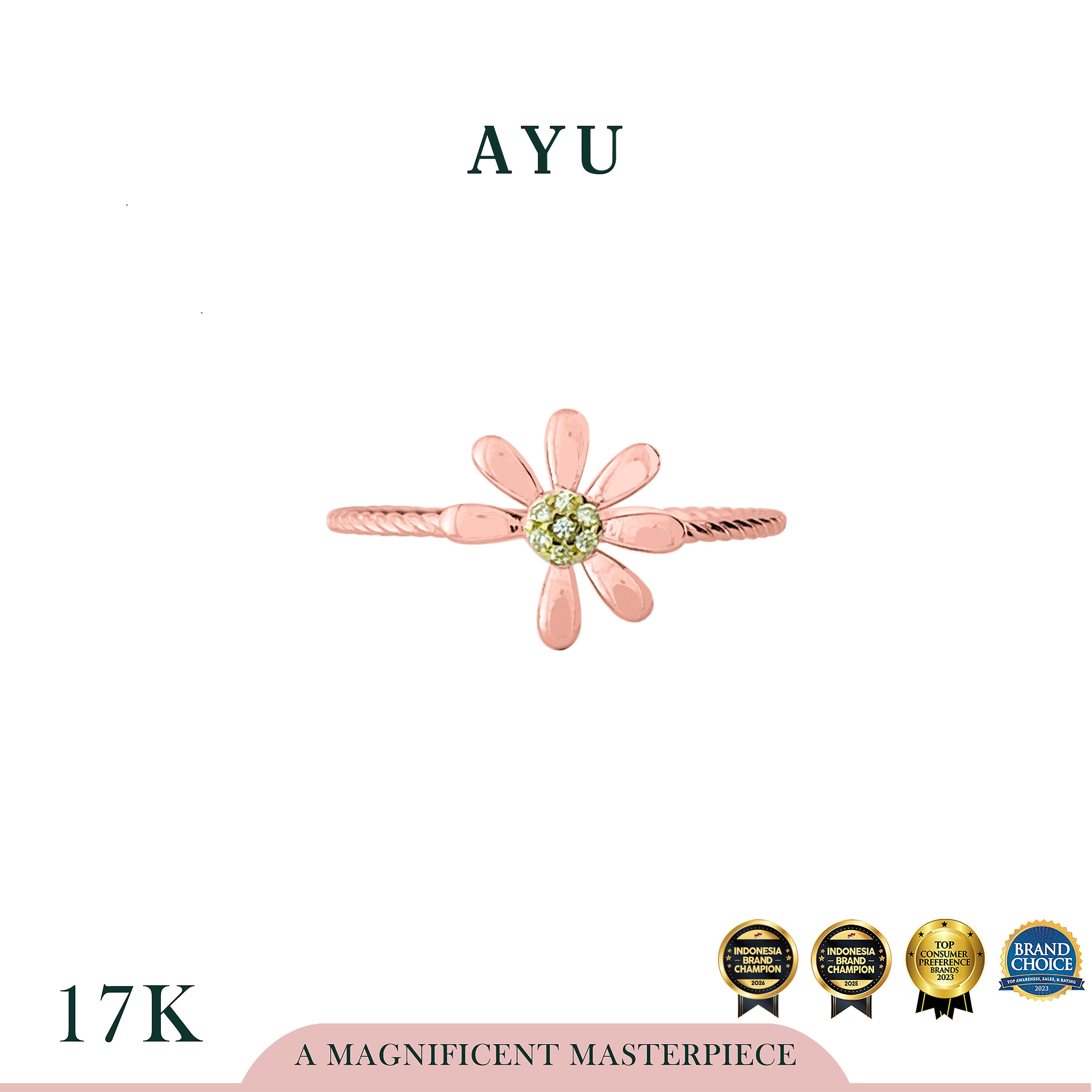 AYU Cincin Emas - Small Golden G Daisy Twist Ring 17k Rose Gold