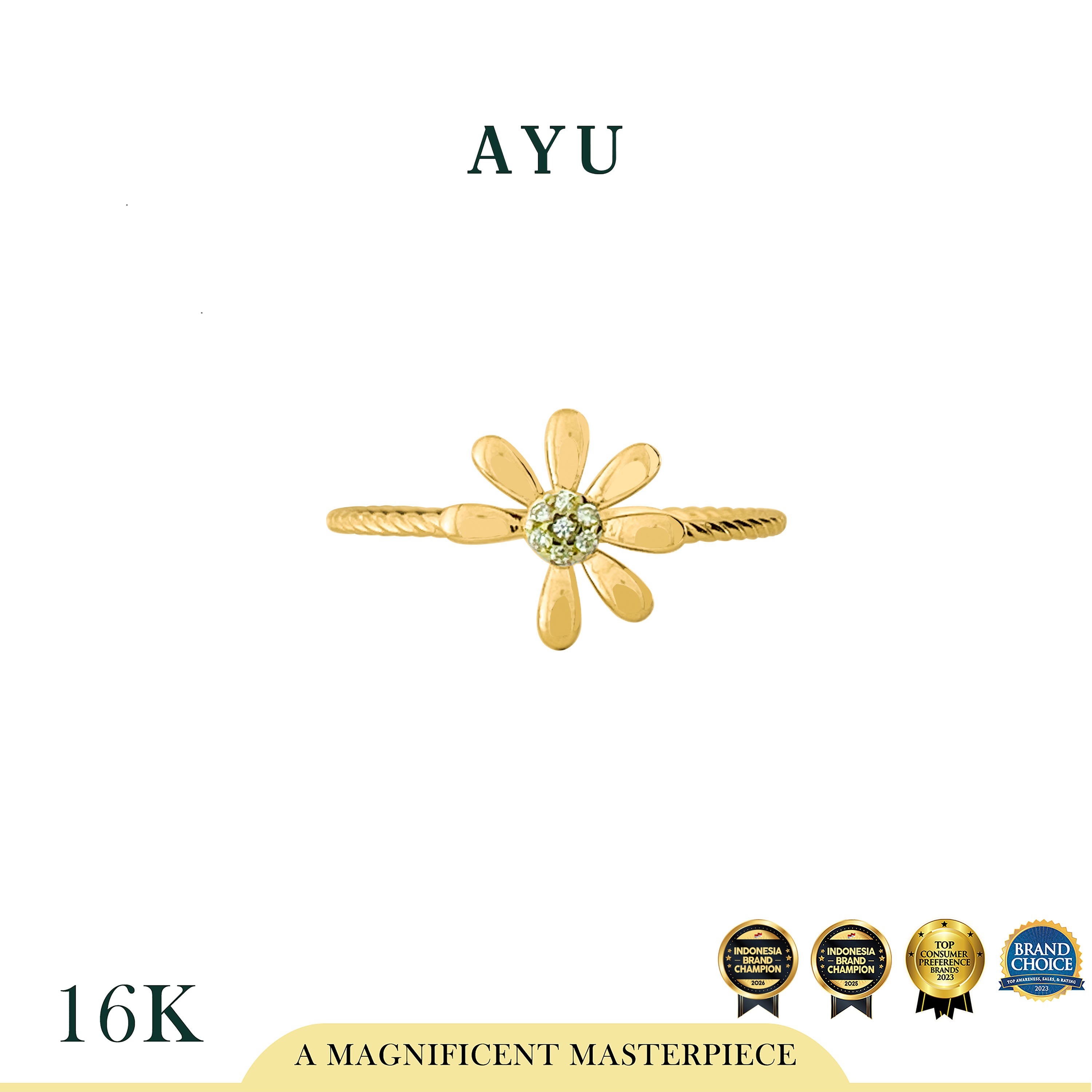 AYU Cincin Emas - Small Golden G Daisy Twist Ring 16k Yellow Gold