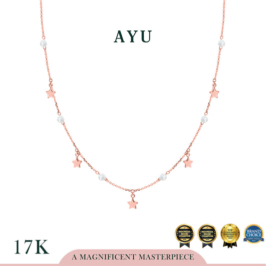 AYU Kalung Emas - Star And Pearl Chain Necklace 17k Rose Gold