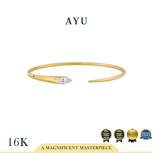 AYU Gelang Emas - Teardrop Edge Open Wire Bangle 16k Yellow Gold