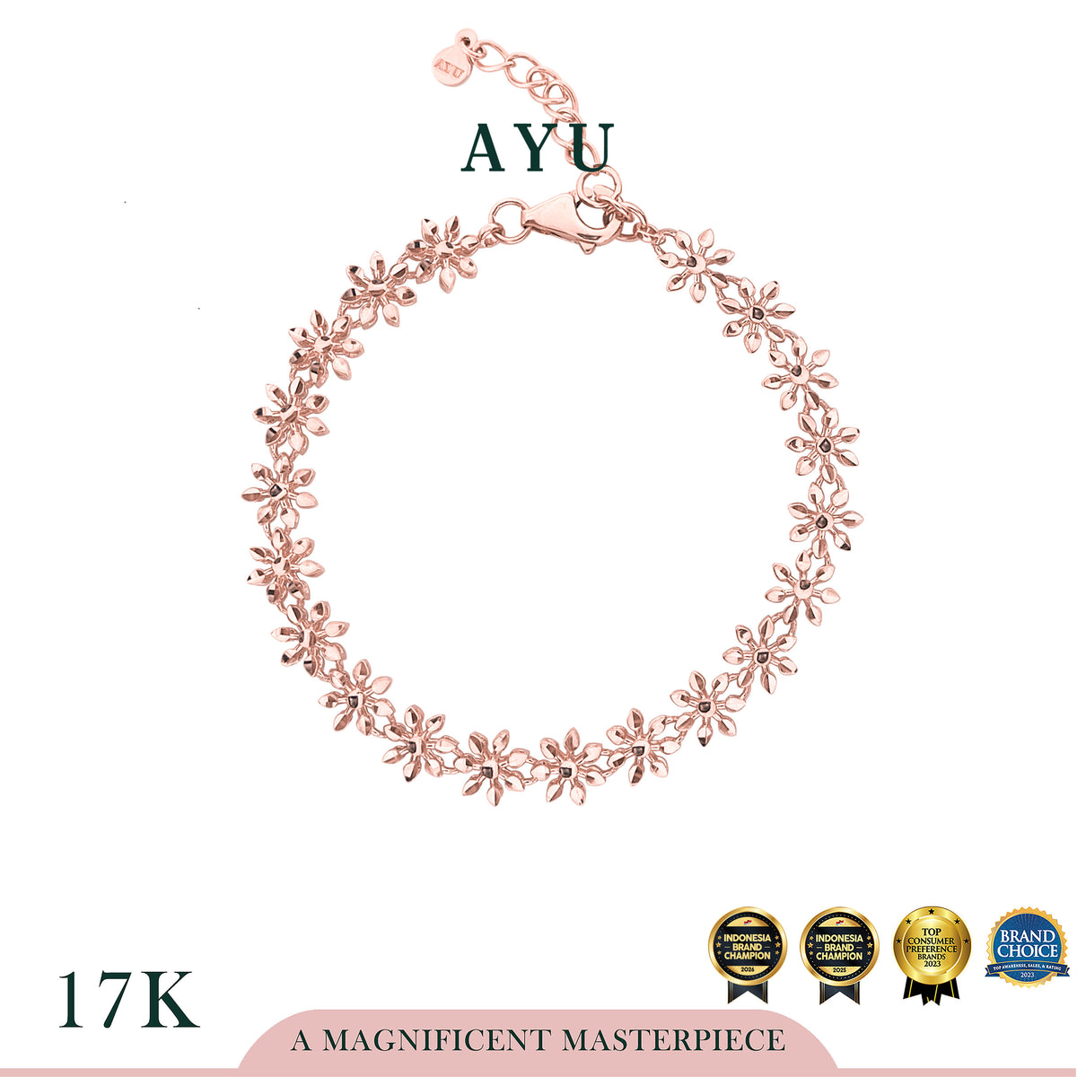 AYU Gelang Emas - Twinkle Snowflake Eternity Bracelet 17k Rose Gold