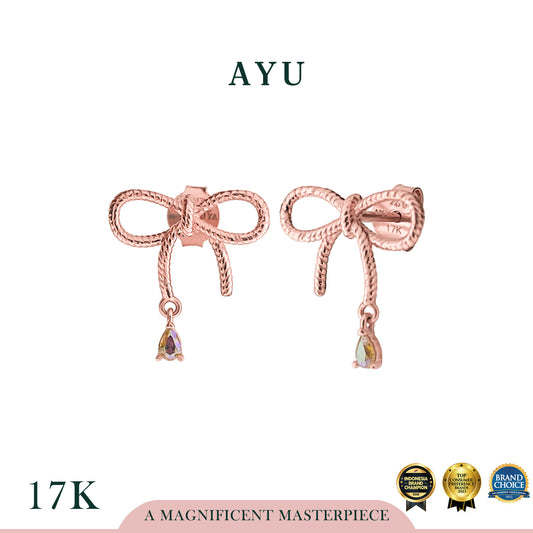 AYU Anting Emas - Twist Ribbon With Magical Teardrop Stud 17k Rose Gold