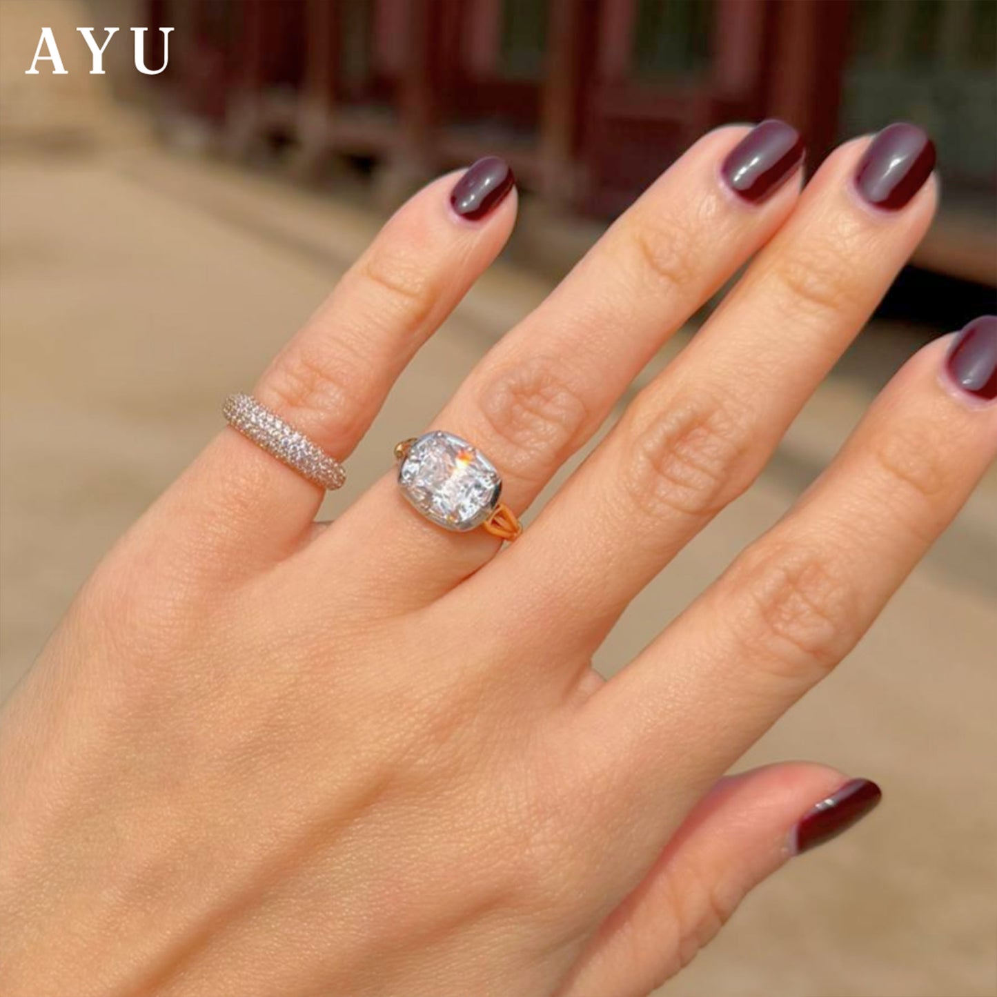 The AYU Georgian Setting In Cushion Solitaire 16k Yellow Gold