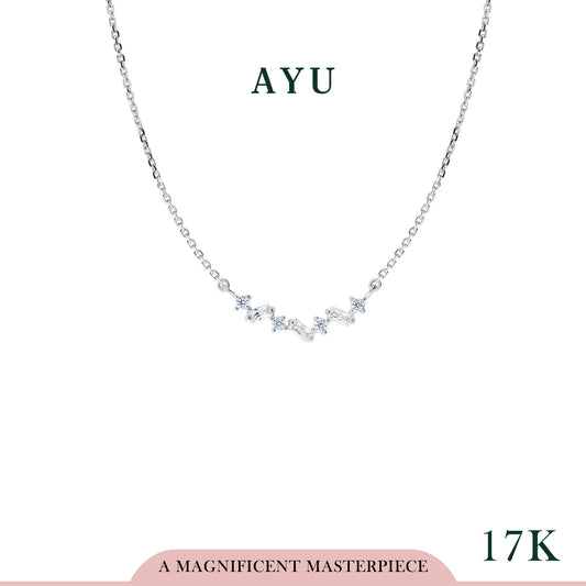 AYU Kalung Emas-Curved Baguettes Chain Necklace 17K White Gold