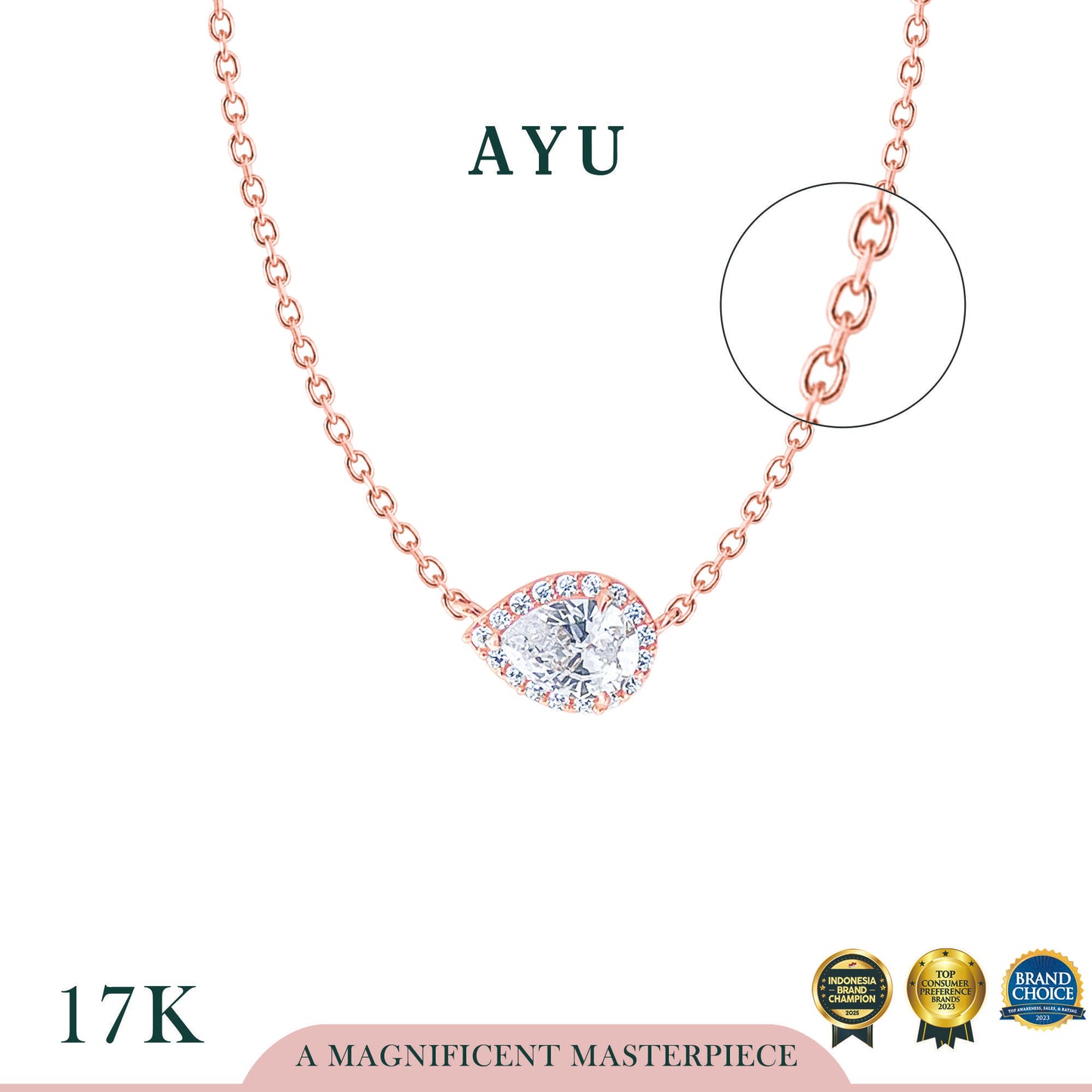 AYU Kalung Emas - Teardrop Halo Chain Necklace 17k Rose Gold