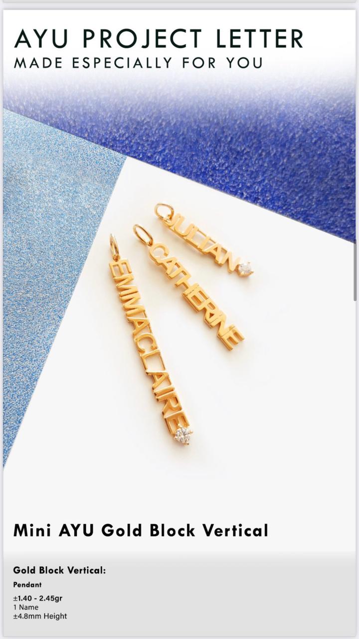 Custom Order PL Mini AYU Gold Block Vertical Pendant ( NAY) 17k Rose Gold