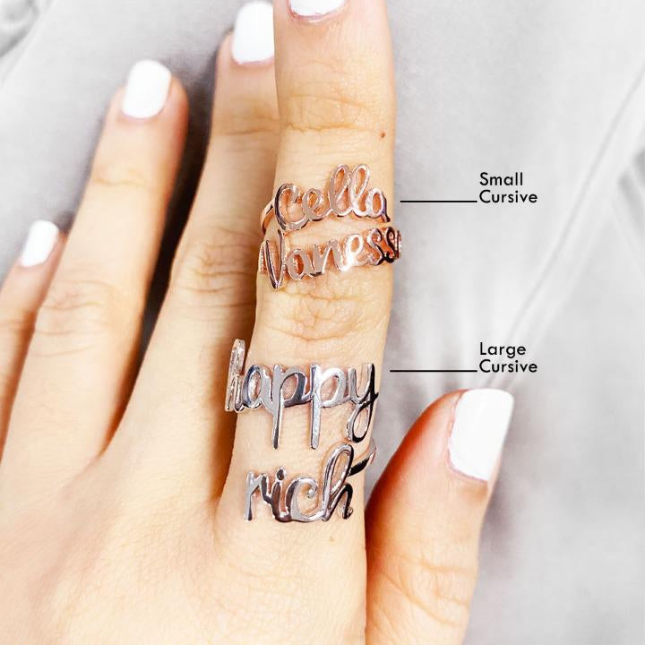 Custom Order PL Double Small AYU Gold Cursive Ring ( Sky Sea ) 8k White Gold R.17
