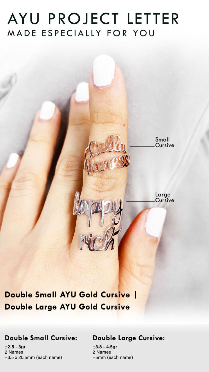 Custom Order PL Double Small AYU Gold Cursive Ring ( Sky Sea ) 8k White Gold R.17