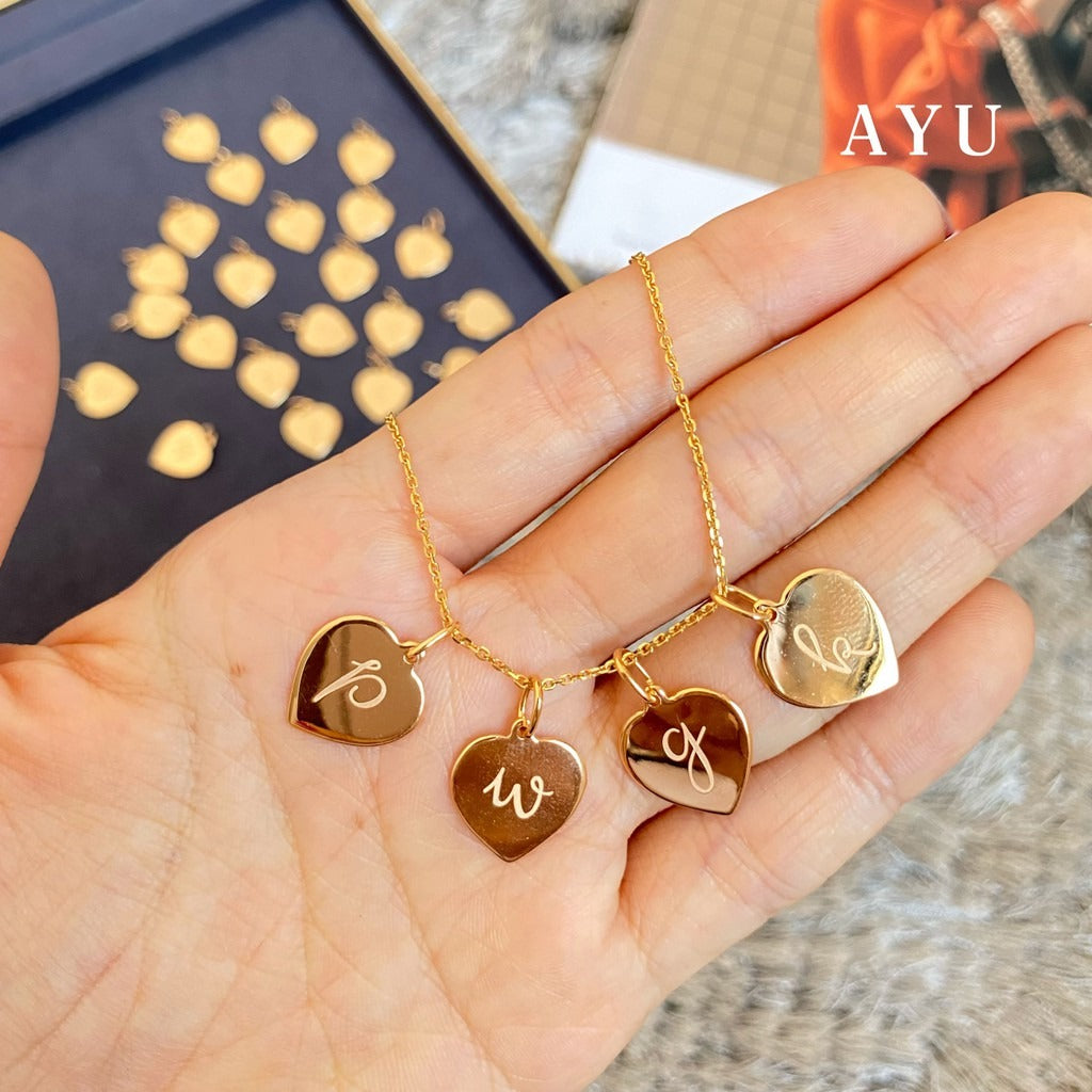 AYU Liontin Emas - Heart Initial Pendant 16K Yellow Gold
