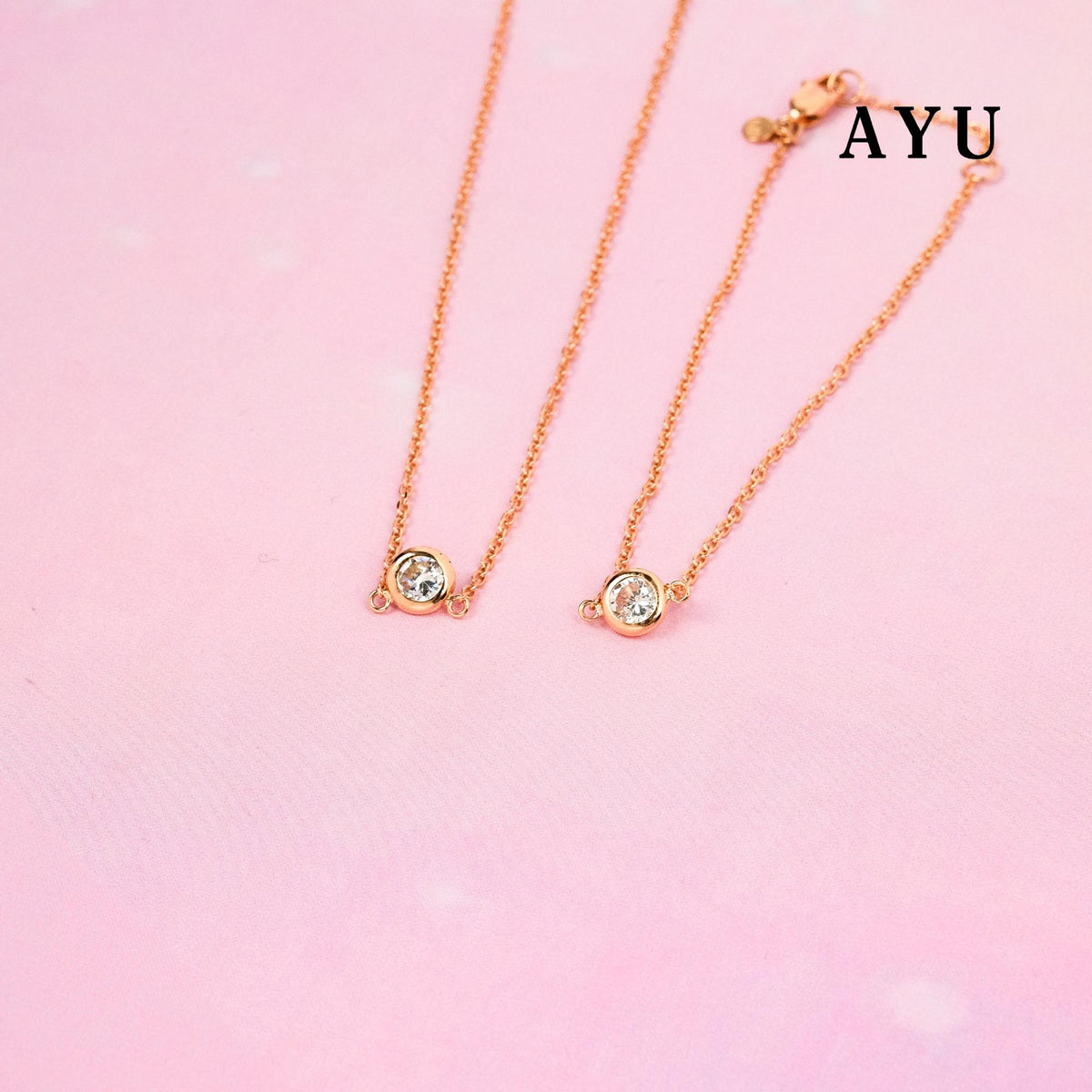 AYU Gelang Emas Korea - Bezel Chain Bracelet 17K Rose Gold