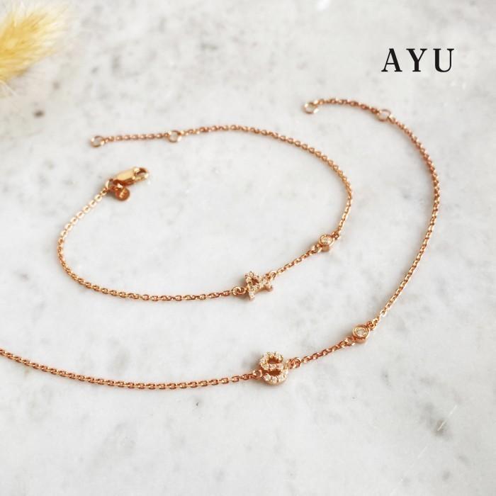 AYU Gelang Emas - Pave Initial With Bezel Chain Bracelet 17k Rose Gold