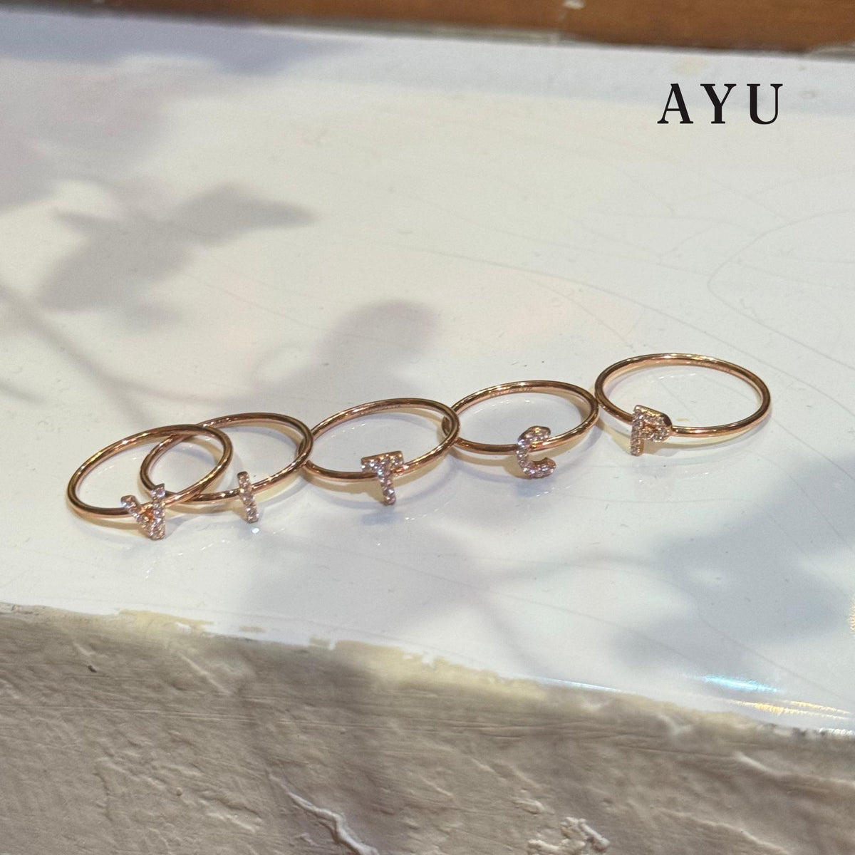 AYU Cincin Emas - Pave Initial Ring 16K Yellow Gold
