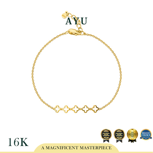 AYU Gelang Emas - Golden Line Clover Chain Bracelet 16k Yellow Gold