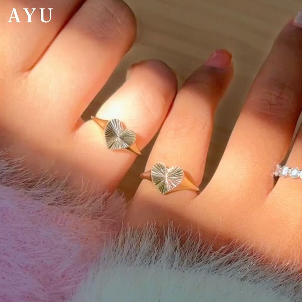 AYU Cincin Emas - Heart Bling Signet Ring 17k White Gold