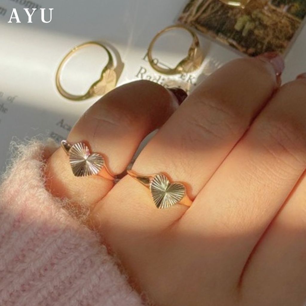 AYU Cincin Emas - Heart Bling Signet Ring 17k White Gold