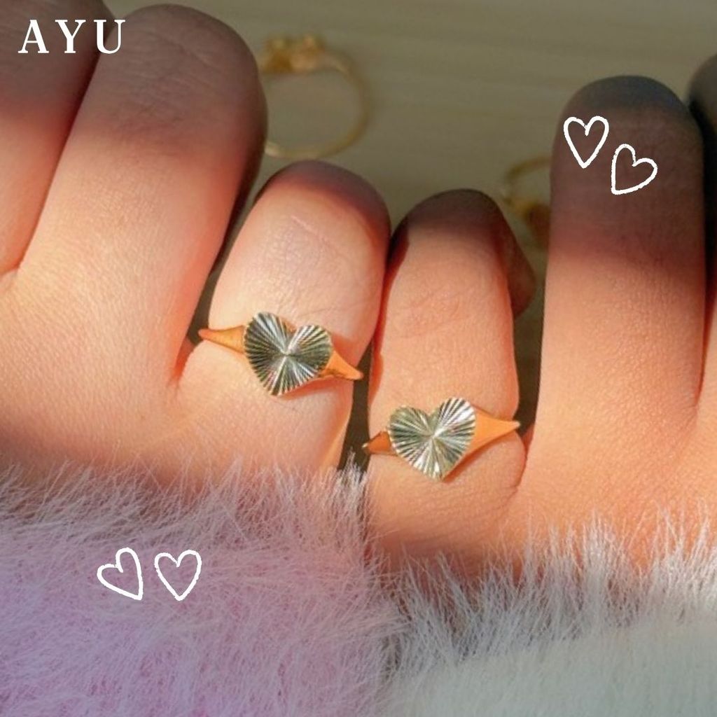 AYU Cincin Emas - Heart Bling Signet Ring 17k White Gold