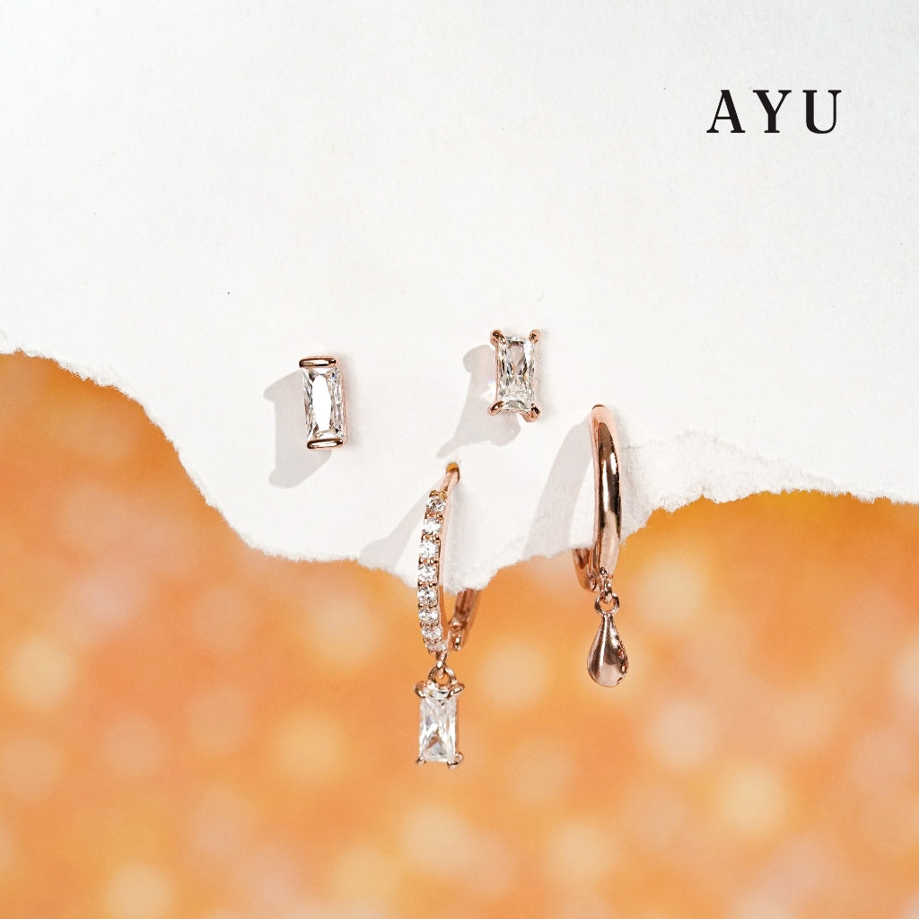 AYU Anting Emas - Baguette Studs 17K Rose Gold
