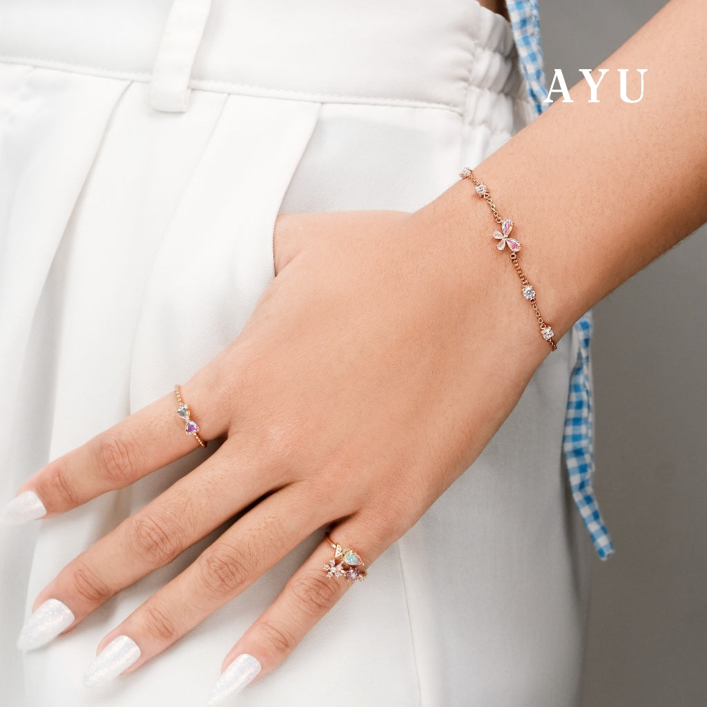 AYU Gelang Emas - Magical Butterfly Chain Bracelet 17k Rose Gold
