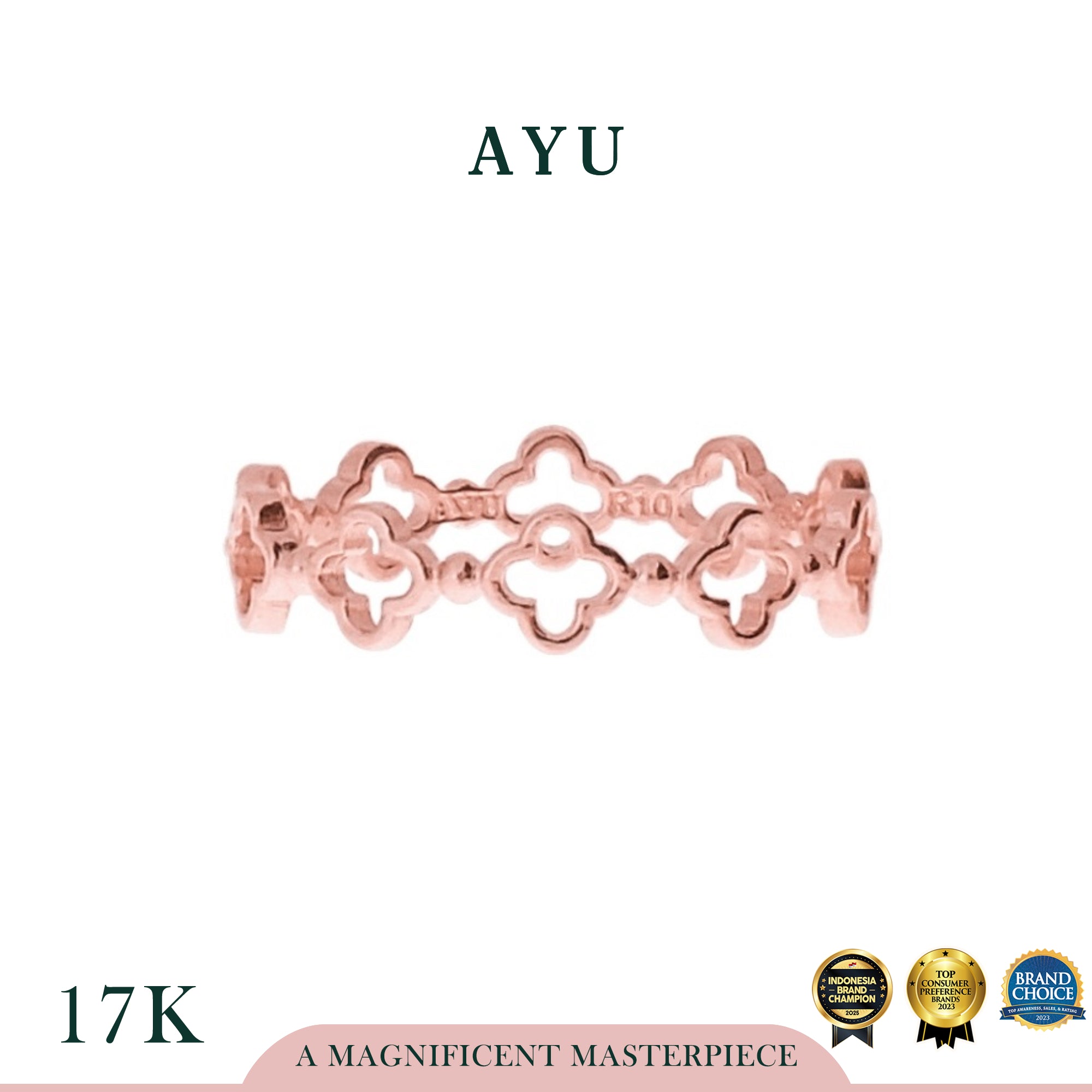 AYU Cincin Emas - Golden Line Clover Stack 17k Rose Gold