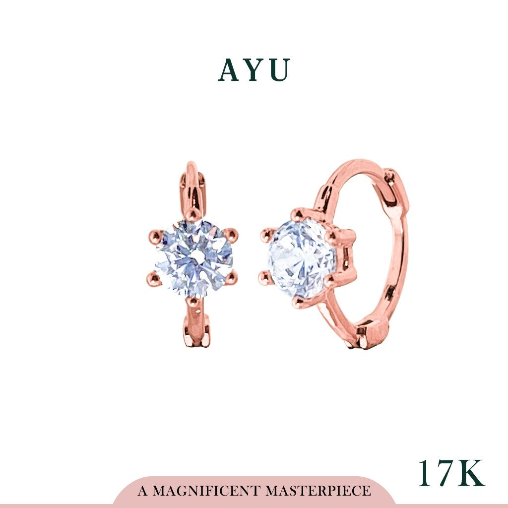 AYU Anting Emas Jepit - 6 Prong Solitaire Doughnut Earrings 17k Rose Gold