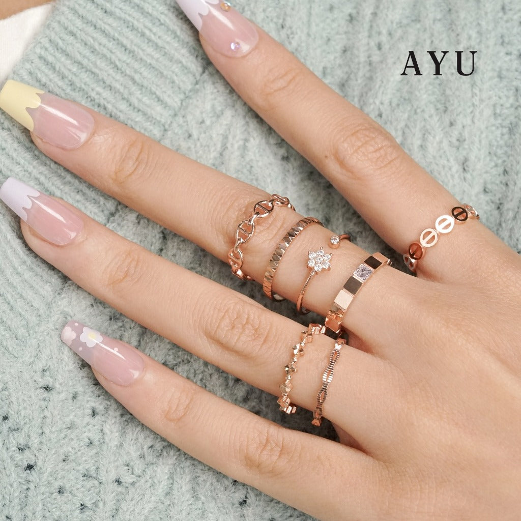 AYU Cincin Emas - Oval Link Stack 16k Yellow Gold