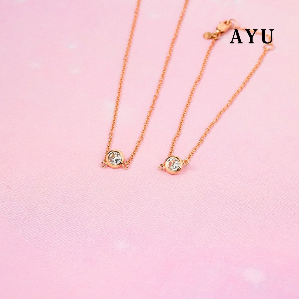 AYU Gelang Emas Korea - Mini Bezel Chain Bracelet 17K Rose Gold