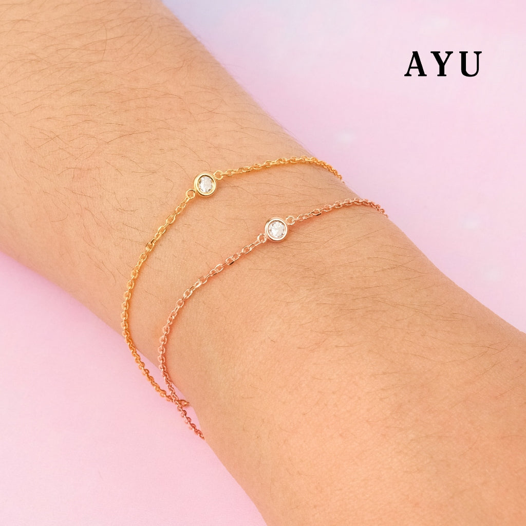 AYU Gelang Emas Korea - Mini Bezel Chain Bracelet 17K Rose Gold