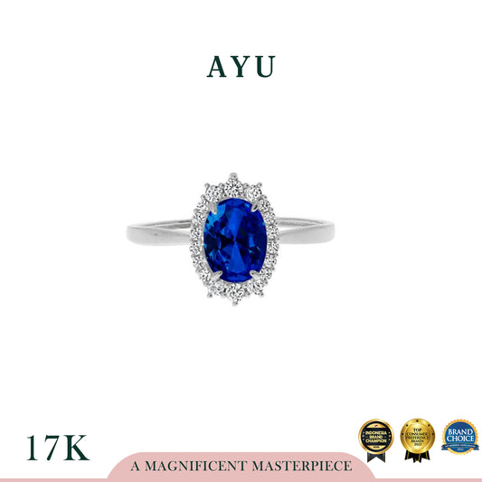AYU OVAL GRECIAN SOLITAIRE ROYAL BLUE 17K WHITE GOLD