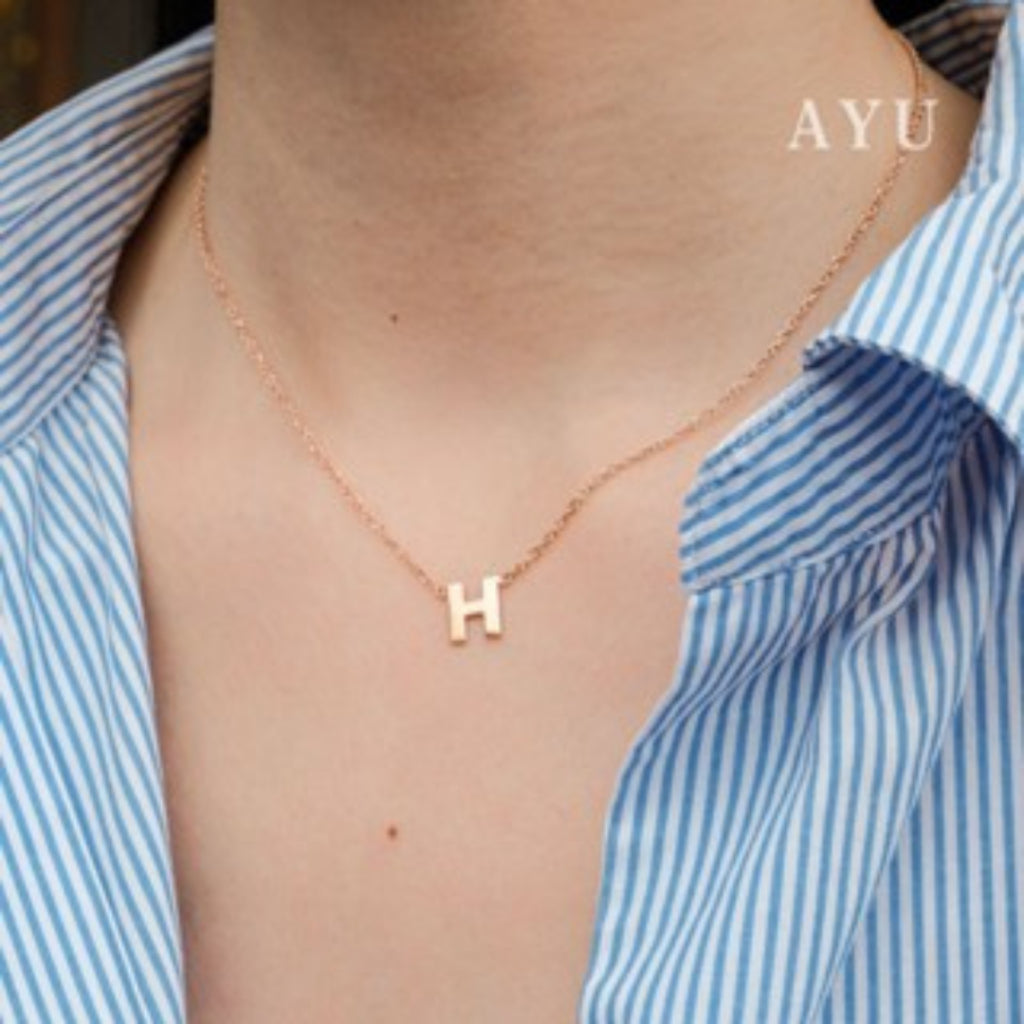 AYU Kalung Emas - Gold Initial Chain Necklace 17k White Gold